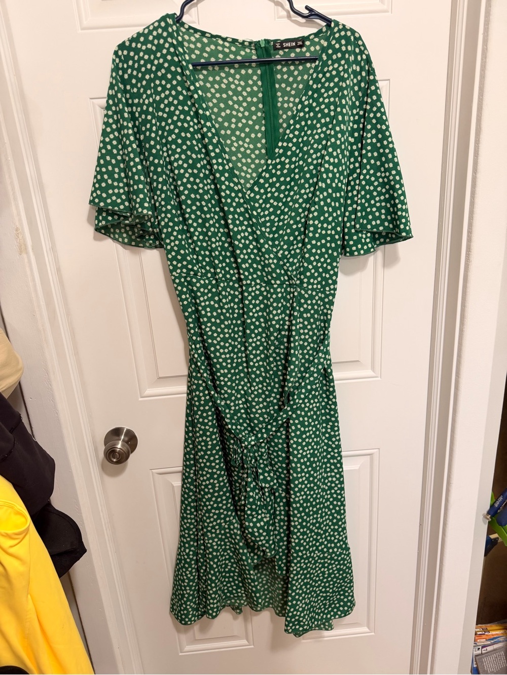 SHEIN Green Polka Dot Wrap-Style Midi Dress